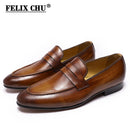 FELIX CHU Mens Penny Loafers Leather Shoes Genuine Leather Elegant Wedding Party Casual Dress Shoes Brown Black Shoes for Men