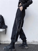 女式工装裤 2021 哈伦裤时尚朋克口袋慢跑裤带链原宿松紧高腰街头服饰