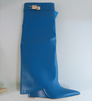 Ins Hot Spring Winter Great Quality Crocodile Print Upper Shoes Booty Knee High Pointy Toe Over-lay Side Zip Women Boots 43