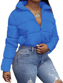 Cotton Coat Fashion Drawstring Slim-Fitting Women's Stand Collar Solid Color Long Sleeve Patchwork Zipper Short Jacket Parka