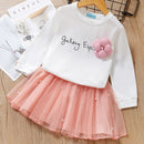 Bear Leader Girls Party Dresses 2022 New Autumn Girls Princess Dress Sashes Denim Mesh Outfits Sweet Kids Spring Clothes Suits