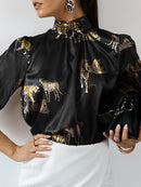 Celmia Women Satin Blouse 2023 Fashion Elegant Tunic Slik Tops Autumn Solid High Collar Shirt Long Sleeve Party Blusas Femininas