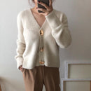 FMFSSOM 金色亮面纽扣单排扣羊毛女开衫毛衣休闲女款保暖优雅秋冬