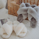 2022 Winter New Women Slipper Soft Rabbit Fur Cross Upper 3cm Heel Platform Fur Warm Indoor Ladies Open Toe Fluffy Home Slippers