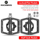 ROCKBROS 自行车脚踏板 防滑山地车脚踏板 铝合金平板踏板 适用于SPD 防水骑行配件