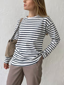 Bornladies Summer Short Sleeve Striped T-Shirts Women Knitted Basic Casual Tops Female Cozy Loose Cotton Tee 2023 Harajuku Shirt