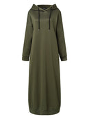 Women's Sweatshirt Dress 2022 Stylish Hoodies Long Sleeve Maxi Dress Female Casual Solid Hooded Vestidos Robe