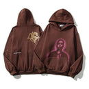 Retro Hip Hop Skull Letter Graffiti Fleece Hooded Hoodies for Men and Women High Street Loose Casual Pullover Sweatshirts