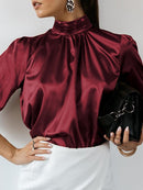 Celmia Women Satin Blouse 2023 Fashion Elegant Tunic Slik Tops Autumn Solid High Collar Shirt Long Sleeve Party Blusas Femininas