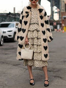 2022 Winter Women Warm Faux Fur Coat Love Pattern Women Long Coat Turn Down Collar Women Warm Plush Coat Classic Coat Loose