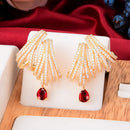 GODKI Luxury DOUBLE CLAWS STUD Earrings Trendy Cubic Zircon Indian gold earrings for women Wedding Engagement Party JEWELRY GIFT