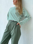 Bornladies Summer Short Sleeve Striped T-Shirts Women Knitted Basic Casual Tops Female Cozy Loose Cotton Tee 2023 Harajuku Shirt