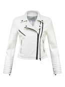 2022 New Fashion Women Autumn Winter Motorcycle Faux Leather Jackets Lady Long Sleeve Biker White PU Punk Streetwear Black Coats