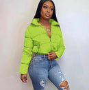 Cotton Coat Fashion Drawstring Slim-Fitting Women's Stand Collar Solid Color Long Sleeve Patchwork Zipper Short Jacket Parka