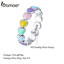 BAMOER 925 Sterling Silver Rainbow Heart Finger Ring for Girl, Women Stackable Silver Ring with Mini Hearts Trendy Party Jewelry