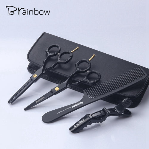 Brainbow 5.5' Professional Black Japan Hair Scissors Cutting Thinning Hairdressing Barber Scissors Salon Haircut Styling Tools