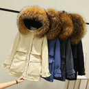 Fitaylor Winter Jacket Women Large Natural Fox Fur White Duck Down Coat Thick Parkas Warm Sash Tie Up Zipper Down Snow Outerwear