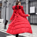 2022 new winter jacket women's warm fashion bow belt fox fur collar coat long dress women's thick coat