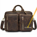 Men Genuine Leather Laptop Backpack 15" PC Crazy Horse Leather Business Bag 3 Use Cow Leather Shoulder Bags 3 Layer Work Tote