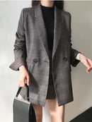 Colorfaith New 2022 Plaid Double Breasted Pockets Formal Jackets Checkered Winter Spring Women&