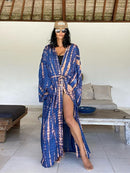 2022 Bikini Cover-ups Black Retro Striped Self Belted Women Summer Clothing Kimono Dress Beach Wear Swim Suit Cover Up Q1225
