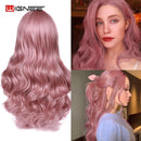 Wignee 粉色假发 合成假发 长波浪 耐热 适用于女性 日常/派对 自然黑到棕色/紫色/灰金色 假发