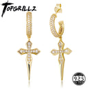 TOPGRILLZ 925纯银十字架耳环 高品质密镶方晶锆石嘻哈十字架耳圈 女士礼品