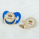 MIYOCAR Personalized rose red crown name bling pacifier and pacifier clip BPA free dummy bling unique design PCG-1