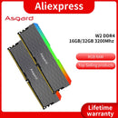 阿斯加特洛基w2 RGB内存 8GBx2 16GB 32GB 3200MHz PC4-25600 DDR4 DIMM 台式机内存条 1.35V