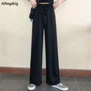 阔腿裤女纯黑系带韩版宽松休闲高腰女春长裤日常街头秋