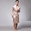 Men Silk Summer and Autumn Satin Kimono Bathrobe Golden Dragon Knee Length Long Sleeve Black Bath Robe Dressing Gown Sleepwear