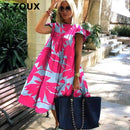 Z-ZOUX Women Dress Short Sleeve Pleated Long Dresses Fashion Bohemian Dress Solid Loose Summer Dresses Plus Size White Black New