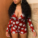 Sexy Bodysuit Women's Floral Long Sleeve Bodycon Bandage Jumpsuit Bodysuit Romper Casual Leotard Tops Sleepwear
