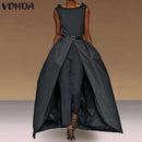 Women Jumpsuits Sexy Sleevelesss Playsuits Vintage Rompers Office Ladies Overalls Long Pants VONDA Female Trousers Pus Size