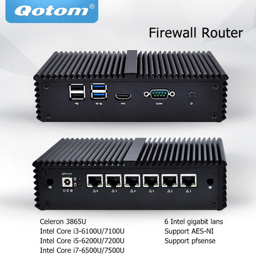 QOTOM迷你电脑酷睿i3 i5 i7无风扇VPN计算机6千兆以太网AES-NI OPNsense防火墙Ubuntu Sophos Q555G6 Q575G6