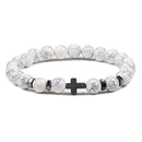 Prayer Men Natural Stone Wood Beads Rosary Hematite Cross Bracelets Onyx Meditation Bracelet Women Yoga Jewelry Homme Pulsera