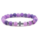 Prayer Men Natural Stone Wood Beads Rosary Hematite Cross Bracelets Onyx Meditation Bracelet Women Yoga Jewelry Homme Pulsera