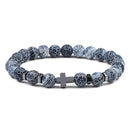 Prayer Men Natural Stone Wood Beads Rosary Hematite Cross Bracelets Onyx Meditation Bracelet Women Yoga Jewelry Homme Pulsera