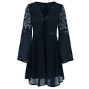 Anself Sexy Women's Dress V-Neck Hollow Out Long Sleeve Mini Chiffon Dress Elegant White Boho Woman Dress Casual Lace Vestido