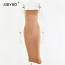 Sibybo Off Shoulder Strapless Sexy Women Dress Sleeveless Straight Long Bodycon Dress Backless Casual Summer Party Dress Women