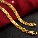 AGLOVER 925 Sterling Silver 20 Inch 18k Gold 6mm Full Sideways Chain Necklace For Women Man Fashion Jewelry Charm Necklace Gift