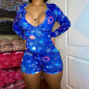 Sexy Bodysuit Women's Floral Long Sleeve Bodycon Bandage Jumpsuit Bodysuit Romper Casual Leotard Tops Sleepwear