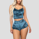 WENYUJH 2020 Women 2pcs Velvet Sleepwear Sexy Spaghetti Strap Velvet Shorts Pajama Set Ladies Sleepwear female Pajama Party Set