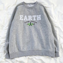 Mooirue Vintage Women Sweatshirt Ultra Simple Sleeve Contrast Line Design Letter Embroidery Crew Neck Loose Casual Sweatshirt