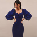 Women Sexy Bodycon Dress Pure V Neck Off Shoulder Lantern Sleeve Dress Party Night Elegant Mid Christmas Dress Mujer Black Dress