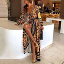 2021 Boho Summer Retro Vintage Floral Print Long Party Dress Women Sexy Elegant V-neck Long Maxi Dresses Vestidos