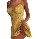 MoneRffi 2021 Summer V Neck Floral Print Dress Women Off Shoulder Ruffle Party Dress Sexy Lace-Up Backless Mini Dresses Vestidos