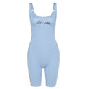 hirigin Backless One Piece Women Rompers Ribbed Bodycon Sleeveless Workout Playsuits Fashion Letter Embroidery Sporty Outfit