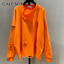 GALCAUR Oversized Sweatshirt For Women O Neck Long Sleeve Hole Korean Pullovers Designer Sweatshirts Female 2020 Fashion Clothes