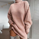 Women Turtleneck Knitted Sweater Dress Autumn Winter Long Sleeve Woman Sweaters Dress Oversized водолазка женская свитер женский